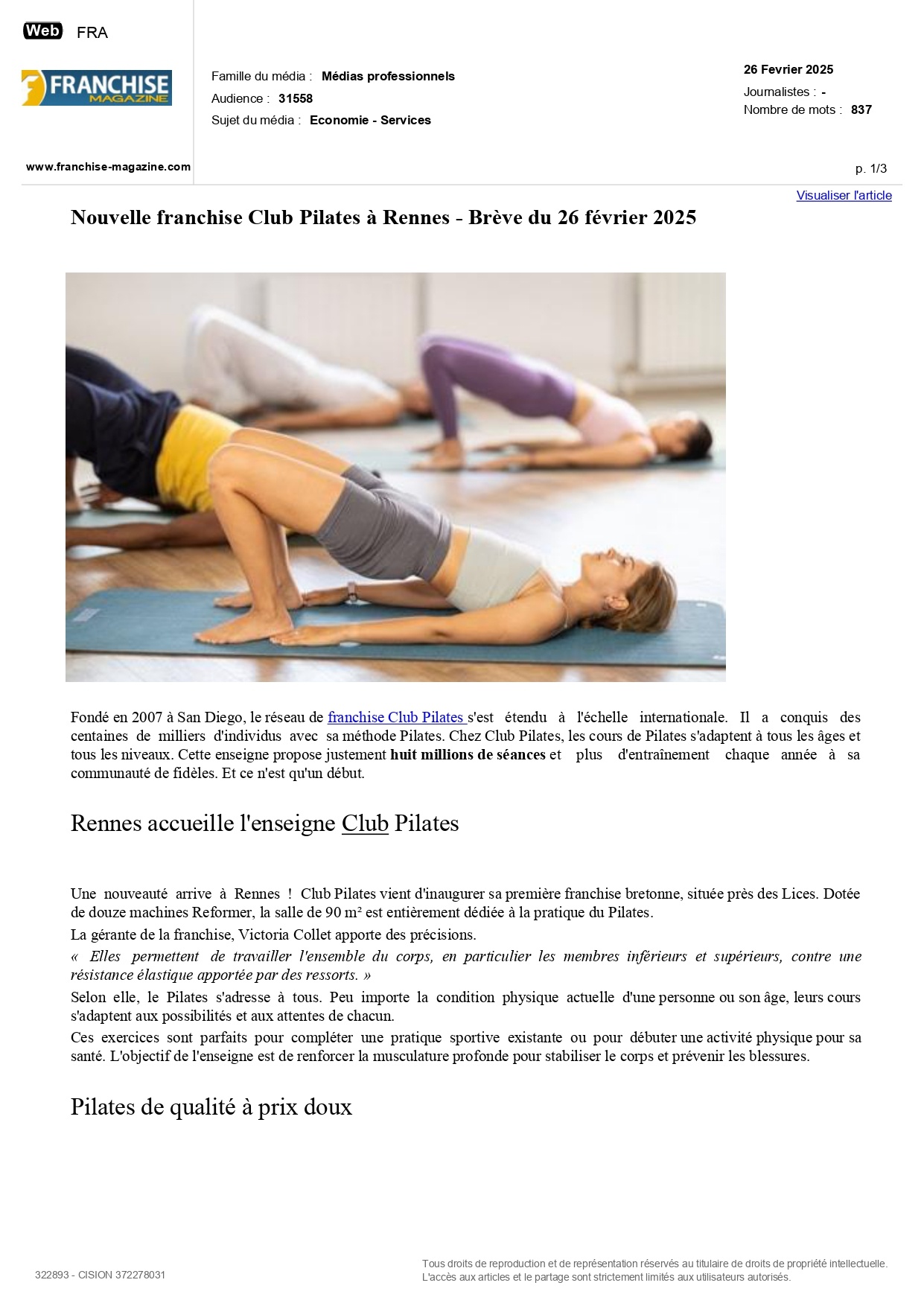 Rennes accueille Club Pilates : Le Pilates pour tous